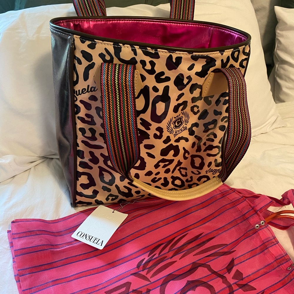 Classic Consuelo Tote Leopard Print with Metalic Pink Sides